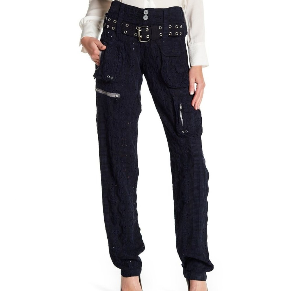 NWT Johnny Was Navy Blue Grommet Belt Pant 0